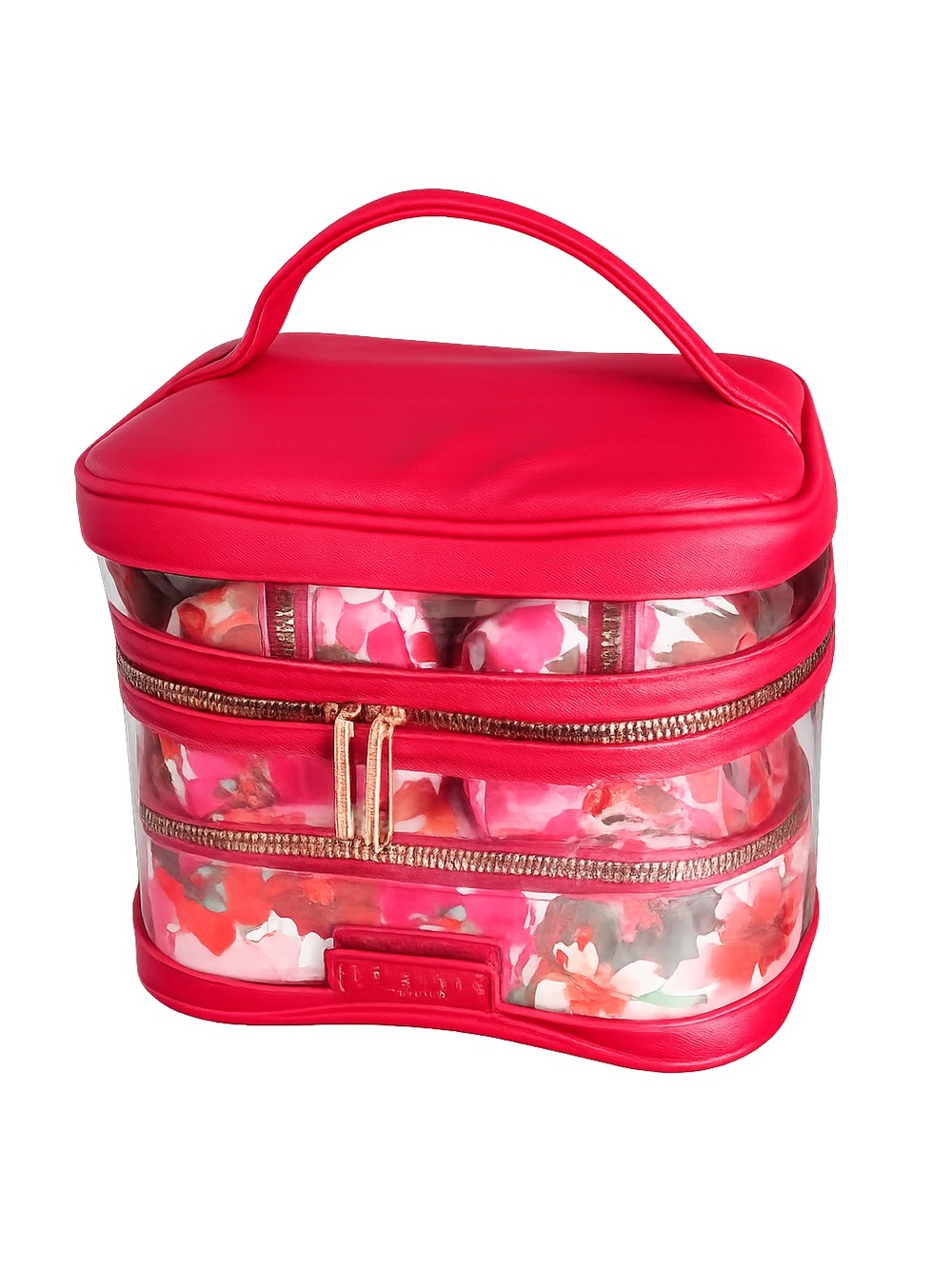 NWT Ted Baker London 4-Piece Train Cosmetic Case  Bag Set Red Floral Travel